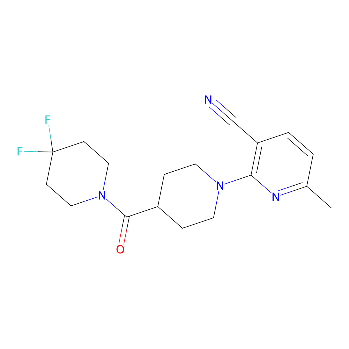 2-[4-(4,4-Difluoropiperidine-1-carbonyl)piperidin-1-yl]-6-methylpyridine-3-carbonitrile molecular structure, CAS 2742066-78-8