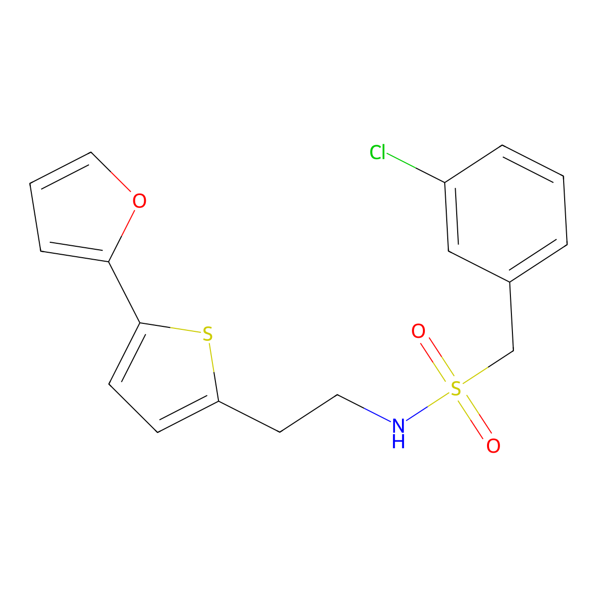 1-(3-chlorophenyl)-N-{2-[5-(furan-2-yl)thiophen-2-yl]ethyl}methanesulfonamide molecular structure, CAS 2742066-79-9