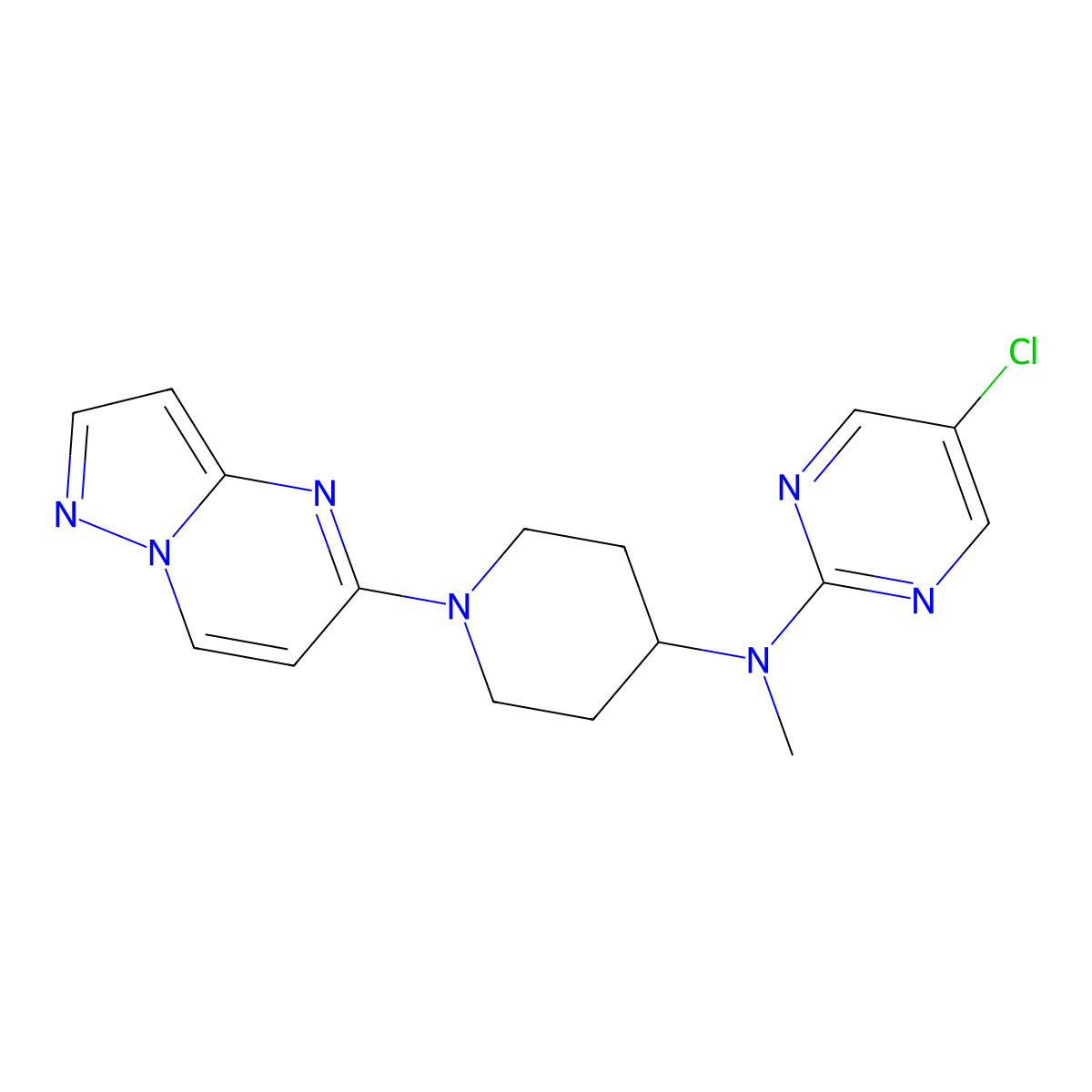 5-chloro-N-methyl-N-(1-{pyrazolo[1,5-a]pyrimidin-5-yl}piperidin-4-yl)pyrimidin-2-amine molecular structure, CAS 2742066-80-2