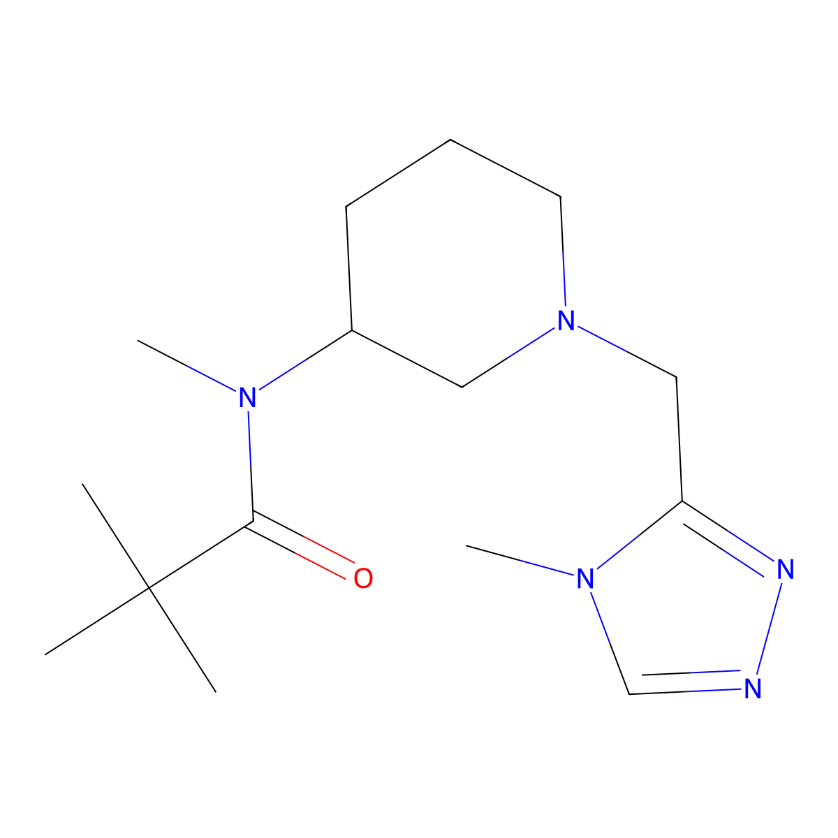 N,2,2-trimethyl-N-{1-[(4-methyl-4H-1,2,4-triazol-3-yl)methyl]piperidin-3-yl}propanamide molecular structure, CAS 2742066-81-3