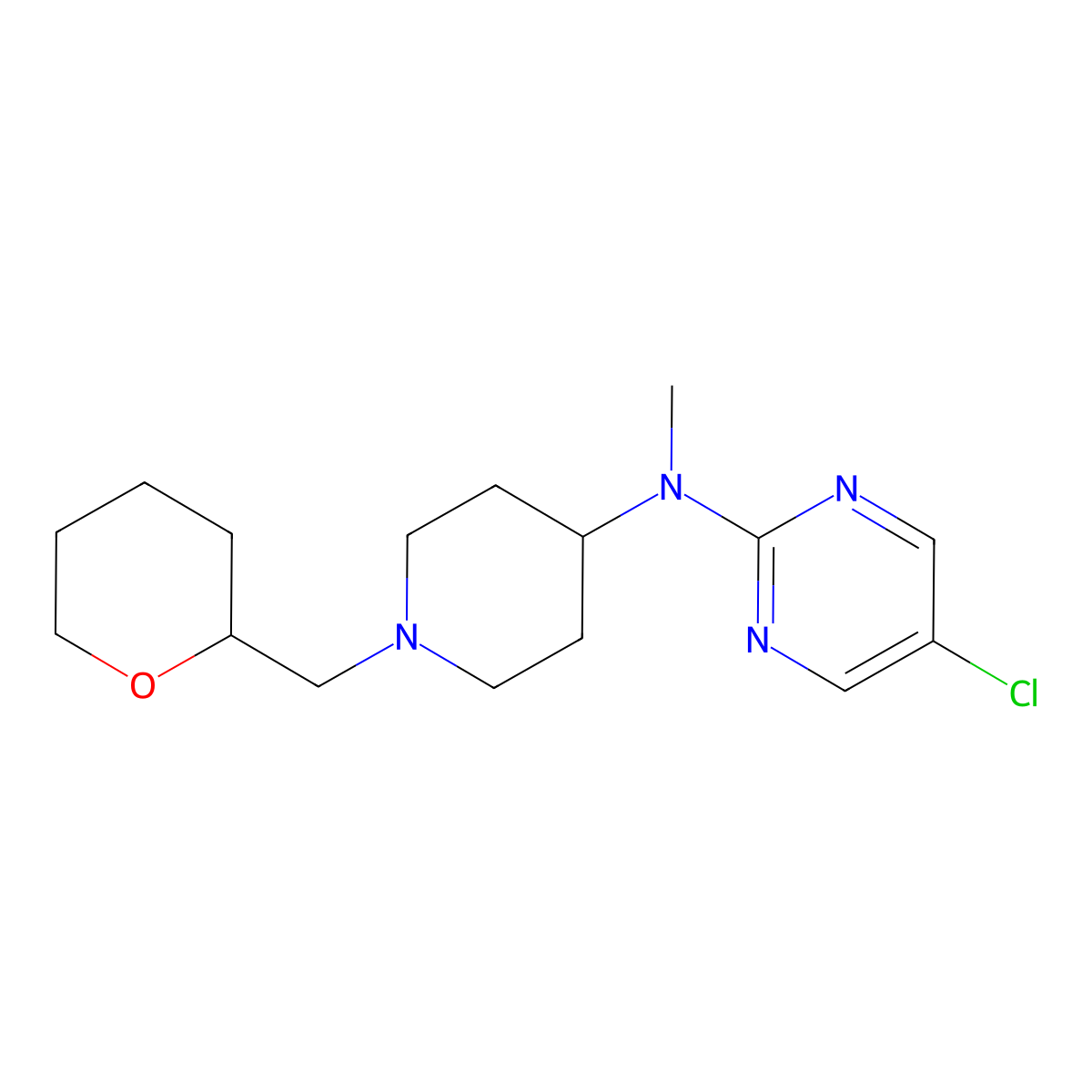 5-chloro-N-methyl-N-{1-[(oxan-2-yl)methyl]piperidin-4-yl}pyrimidin-2-amine molecular structure, CAS 2742066-82-4