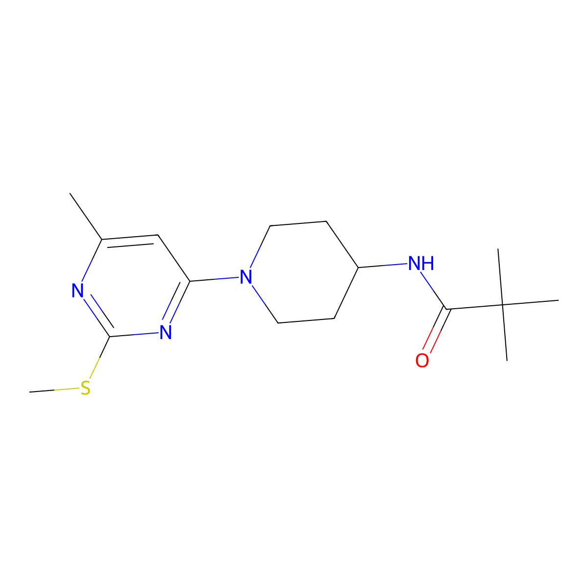 2,2-dimethyl-N-{1-[6-methyl-2-(methylsulfanyl)pyrimidin-4-yl]piperidin-4-yl}propanamide molecular structure, CAS 2742066-87-9