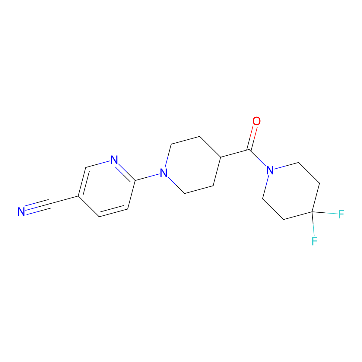 6-[4-(4,4-Difluoropiperidine-1-carbonyl)piperidin-1-yl]pyridine-3-carbonitrile molecular structure, CAS 2742066-88-0
