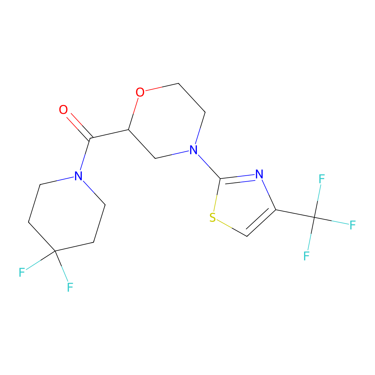 2-(4,4-Difluoropiperidine-1-carbonyl)-4-[4-(trifluoromethyl)-1,3-thiazol-2-yl]morpholine molecular structure, CAS 2742066-97-1