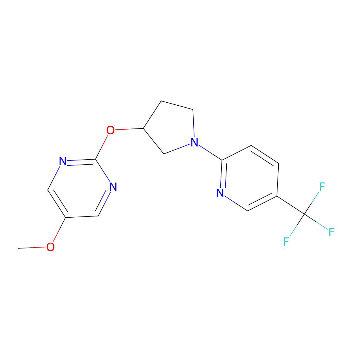 5-Methoxy-2-({1-[5-(trifluoromethyl)pyridin-2-yl]pyrrolidin-3-yl}oxy)pyrimidine molecular structure, CAS 2742067-00-9