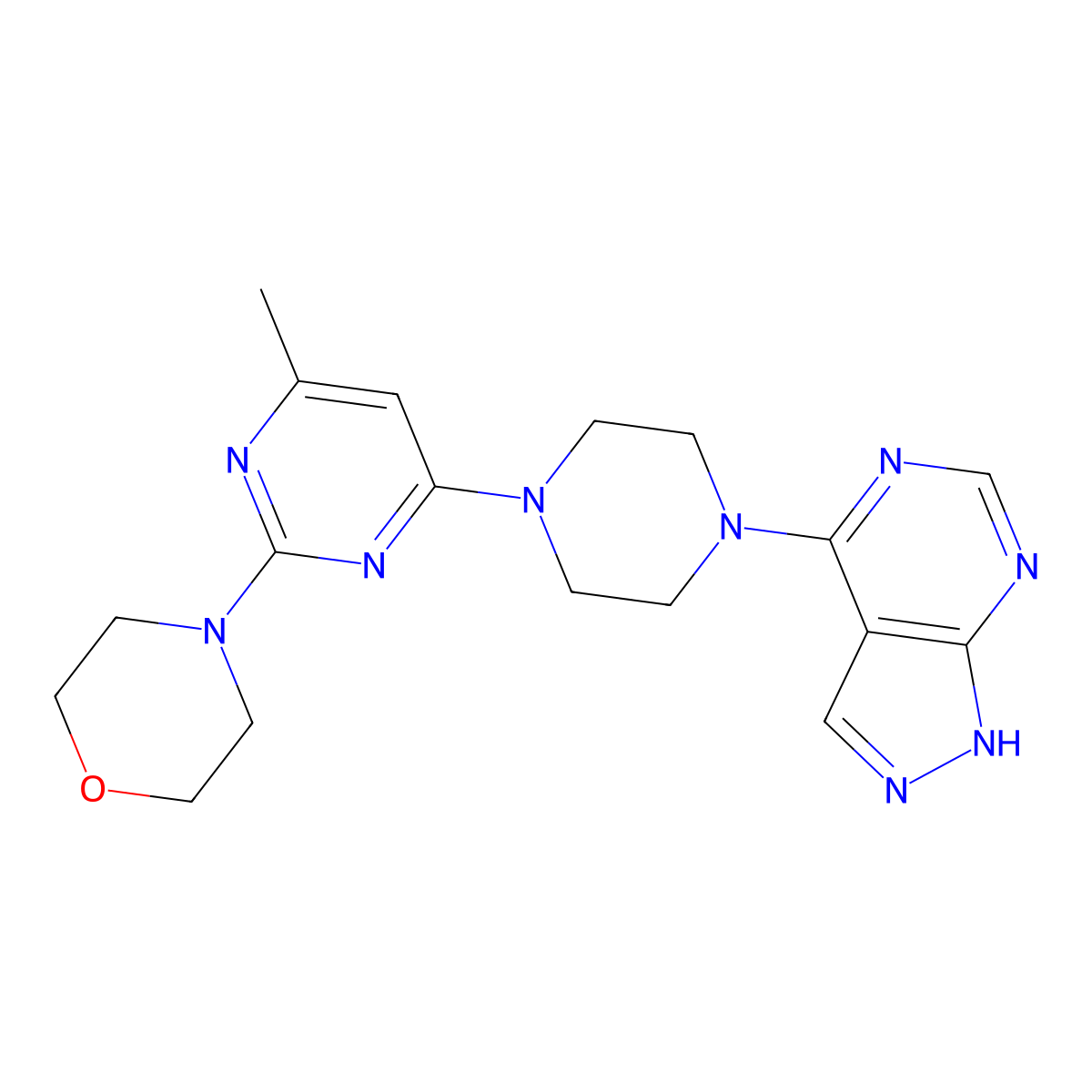 4-[4-methyl-6-(4-{1H-pyrazolo[3,4-d]pyrimidin-4-yl}piperazin-1-yl)pyrimidin-2-yl]morpholine molecular structure, CAS 2742067-04-3