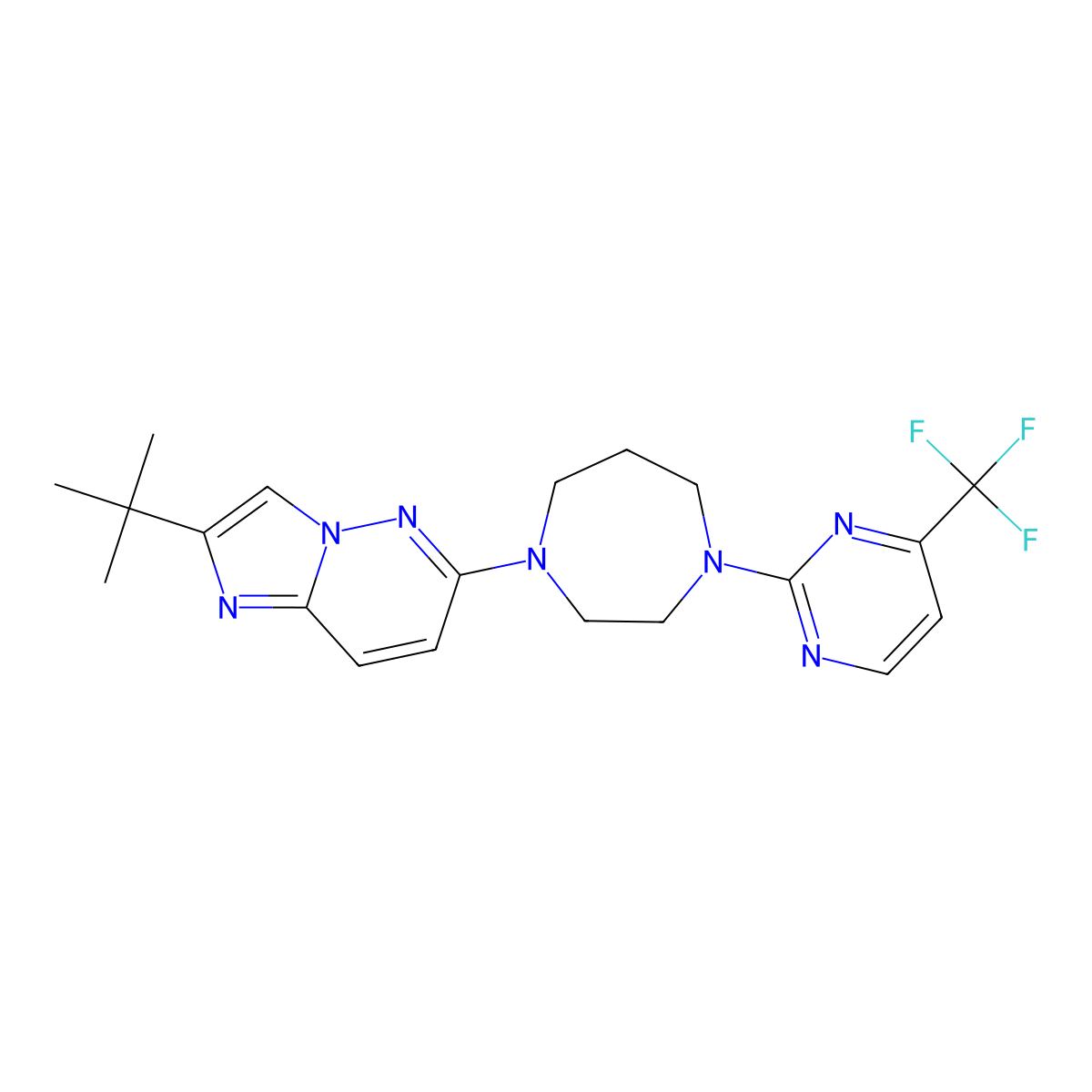 2-Tert-butyl-6-[4-[4-(trifluoromethyl)pyrimidin-2-yl]-1,4-diazepan-1-yl]imidazo[1,2-b]pyridazine molecular structure, CAS 2742067-07-6