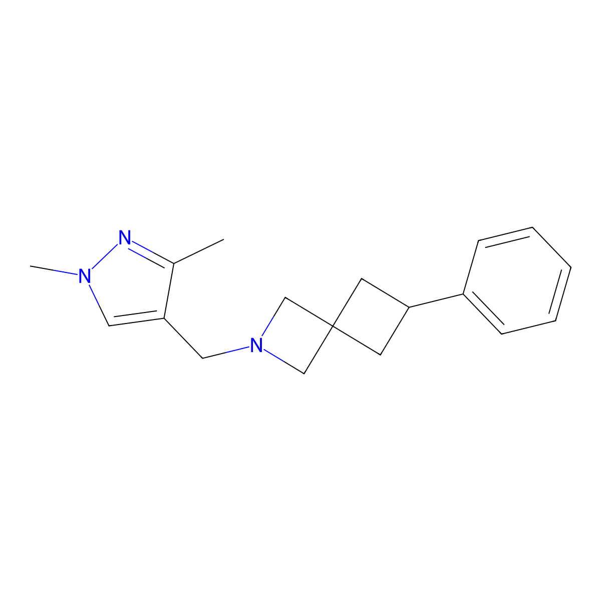 2-[(1,3-dimethyl-1H-pyrazol-4-yl)methyl]-6-phenyl-2-azaspiro[3.3]heptane molecular structure, CAS 2742067-13-4