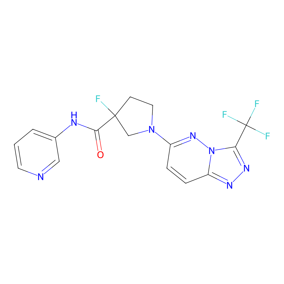 3-fluoro-N-(pyridin-3-yl)-1-[3-(trifluoromethyl)-[1,2,4]triazolo[4,3-b]pyridazin-6-yl]pyrrolidine-3-carboxamide molecular structure, CAS 2742067-18-9