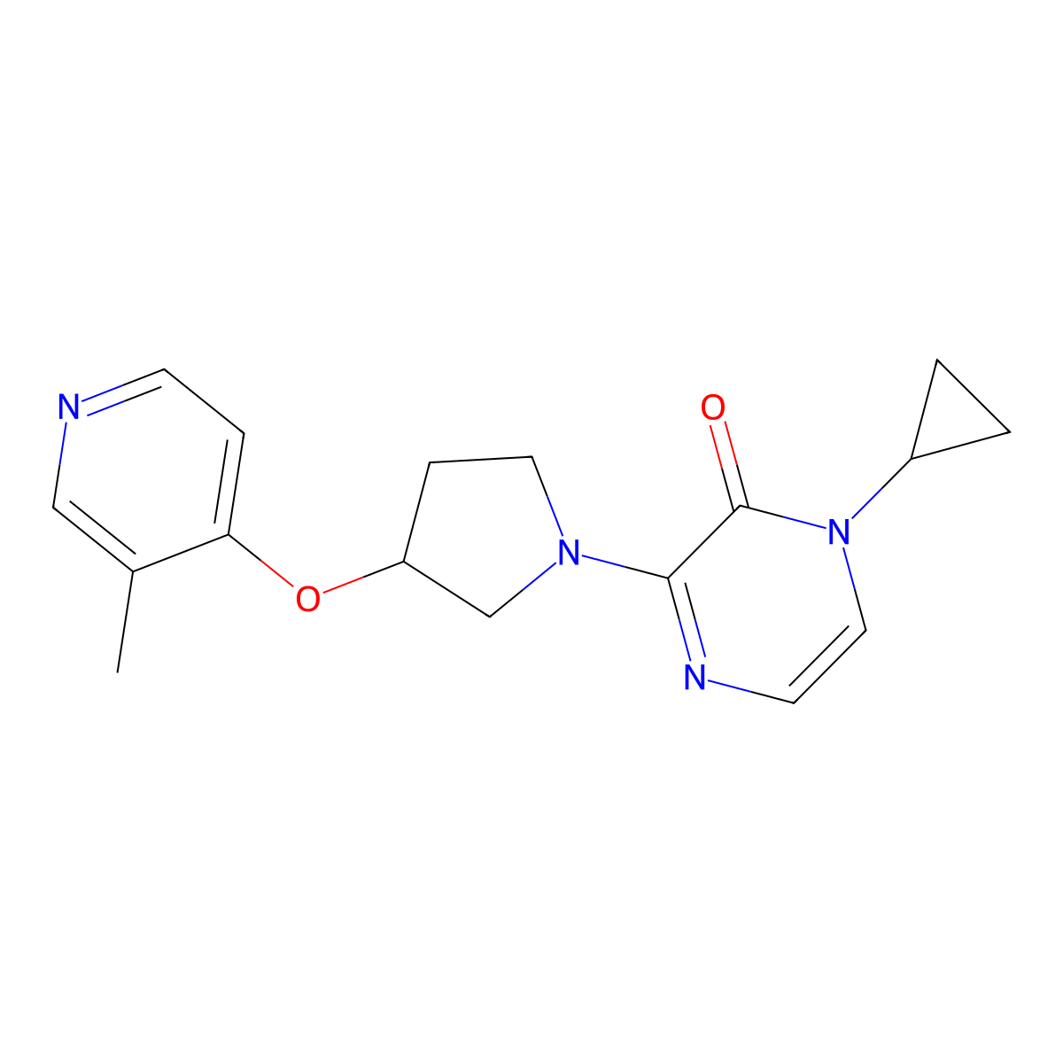 1-Cyclopropyl-3-{3-[(3-methylpyridin-4-yl)oxy]pyrrolidin-1-yl}-1,2-dihydropyrazin-2-one molecular structure, CAS 2742067-24-7