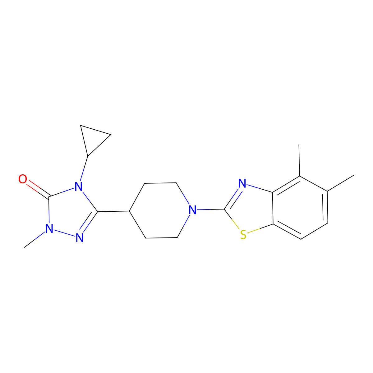 4-cyclopropyl-3-[1-(4,5-dimethyl-1,3-benzothiazol-2-yl)piperidin-4-yl]-1-methyl-4,5-dihydro-1H-1,2,4-triazol-5-one molecular structure, CAS 2742067-26-9