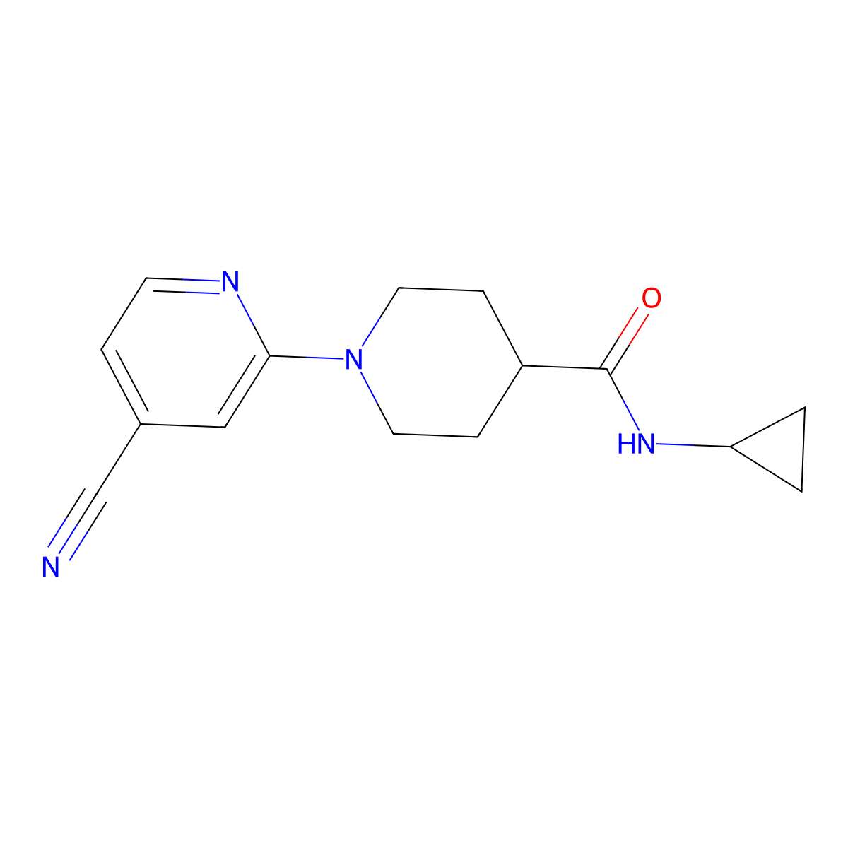 1-(4-cyanopyridin-2-yl)-N-cyclopropylpiperidine-4-carboxamide molecular structure, CAS 2742067-27-0