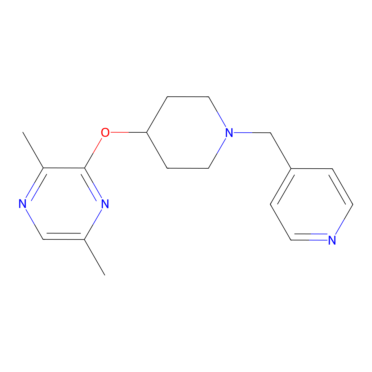 2,5-Dimethyl-3-({1-[(pyridin-4-yl)methyl]piperidin-4-yl}oxy)pyrazine molecular structure, CAS 2742067-31-6
