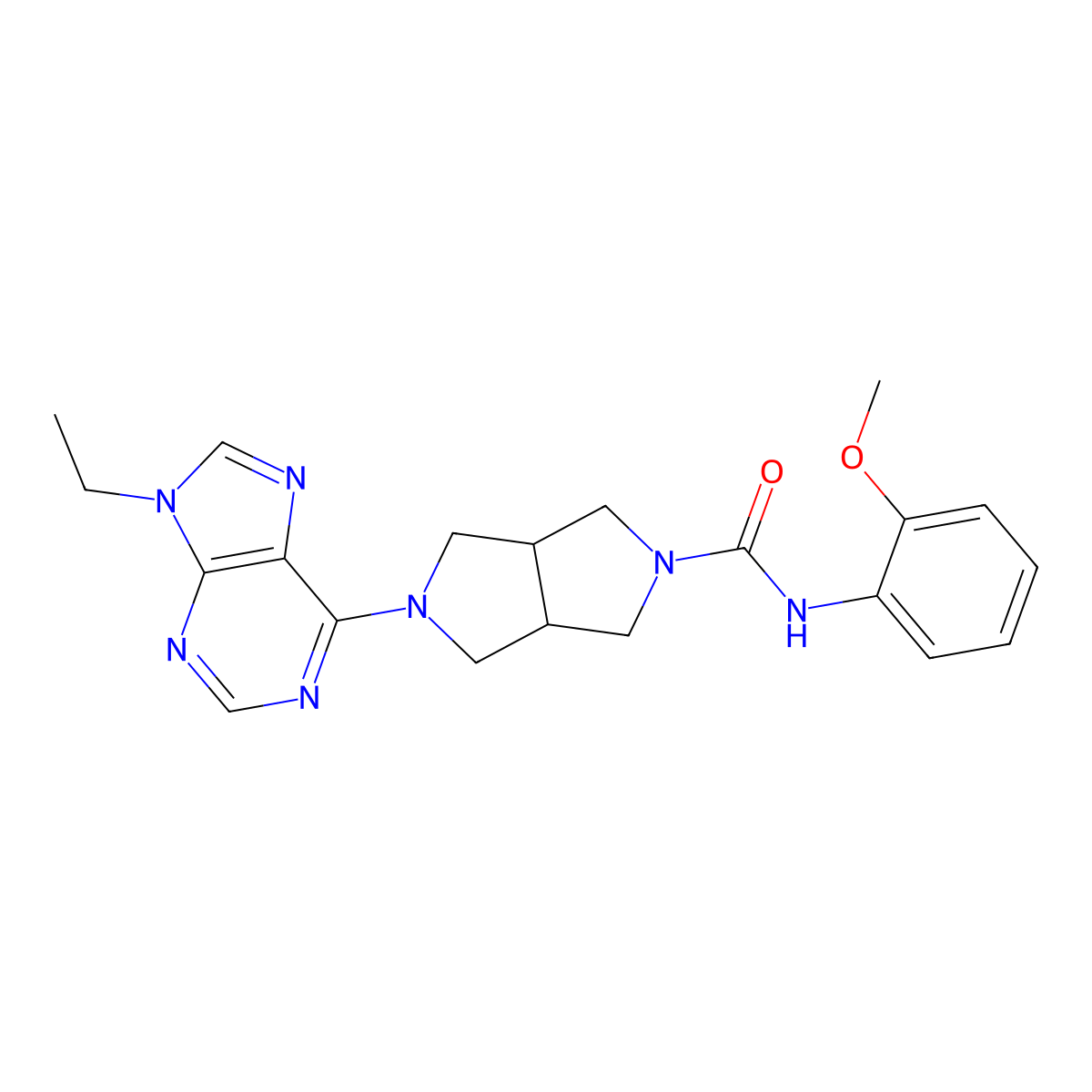 5-(9-ethyl-9H-purin-6-yl)-N-(2-methoxyphenyl)-octahydropyrrolo[3,4-c]pyrrole-2-carboxamide molecular structure, CAS 2742067-33-8