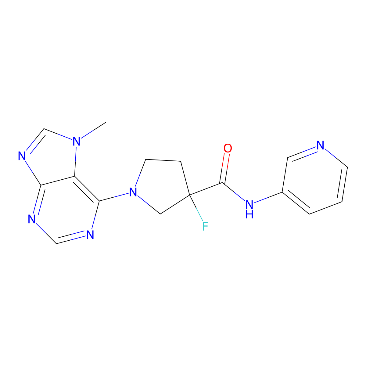 3-fluoro-1-(7-methyl-7H-purin-6-yl)-N-(pyridin-3-yl)pyrrolidine-3-carboxamide molecular structure, CAS 2742067-36-1