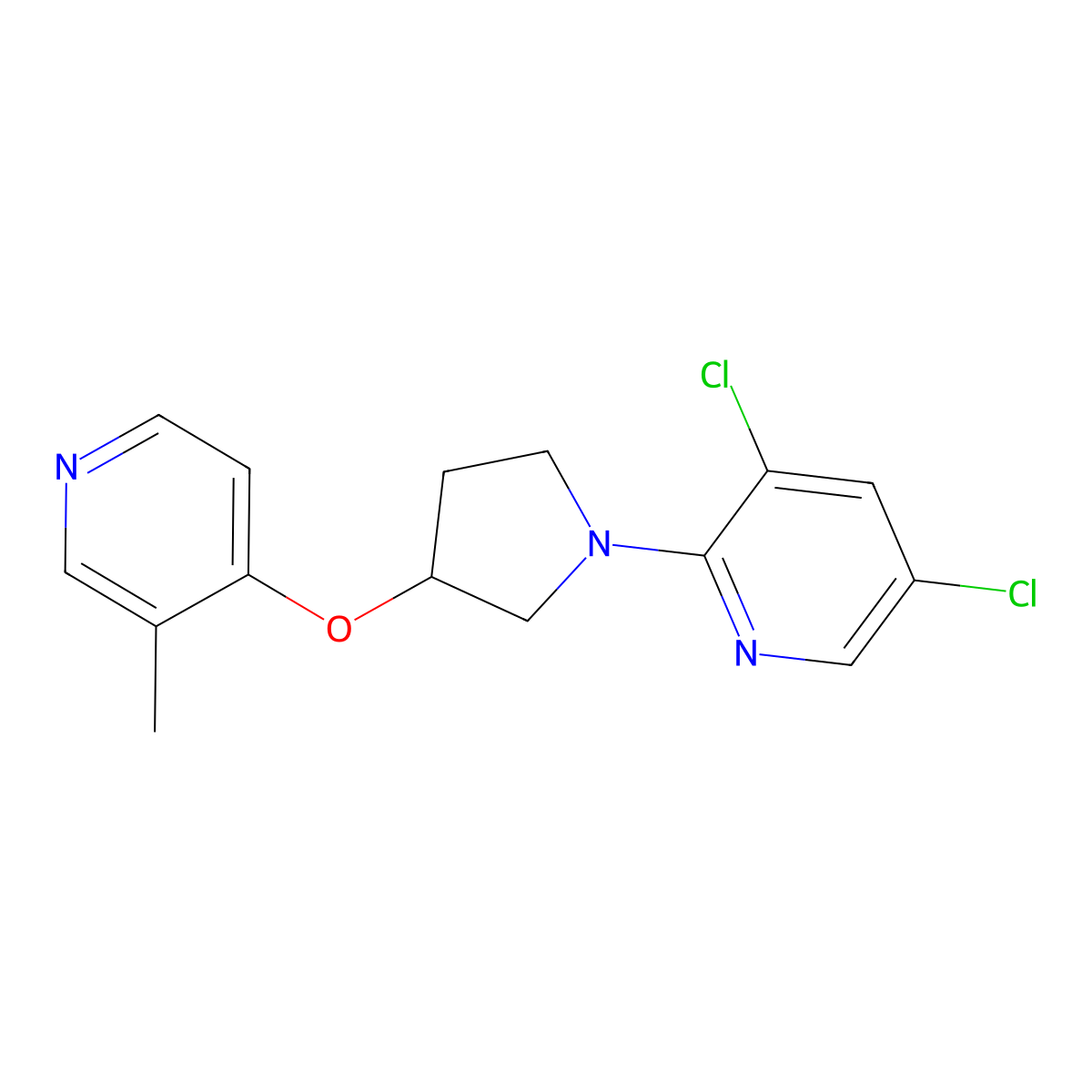 3,5-Dichloro-2-{3-[(3-methylpyridin-4-yl)oxy]pyrrolidin-1-yl}pyridine molecular structure, CAS 2742067-38-3