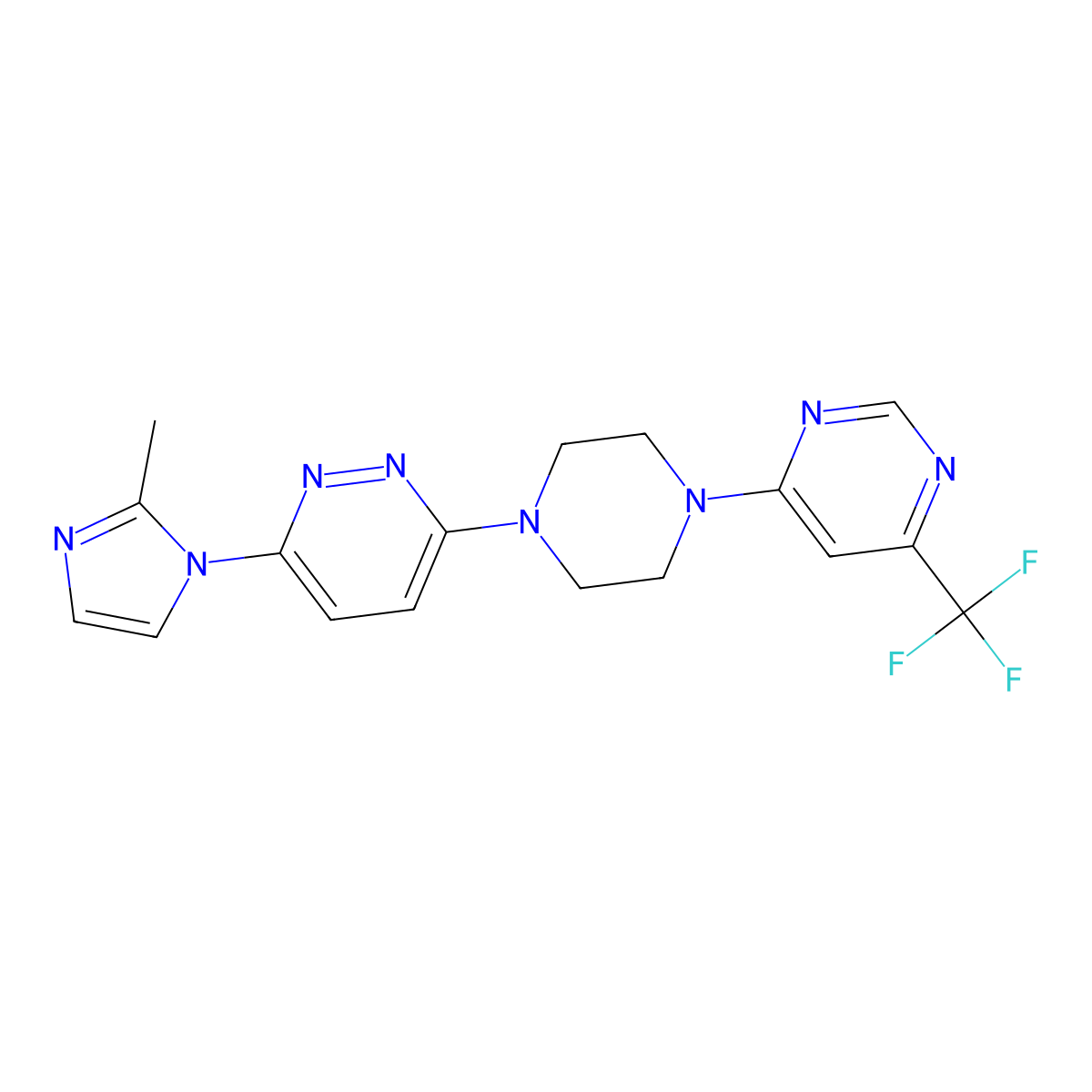 3-(2-methyl-1H-imidazol-1-yl)-6-{4-[6-(trifluoromethyl)pyrimidin-4-yl]piperazin-1-yl}pyridazine molecular structure, CAS 2742067-40-7