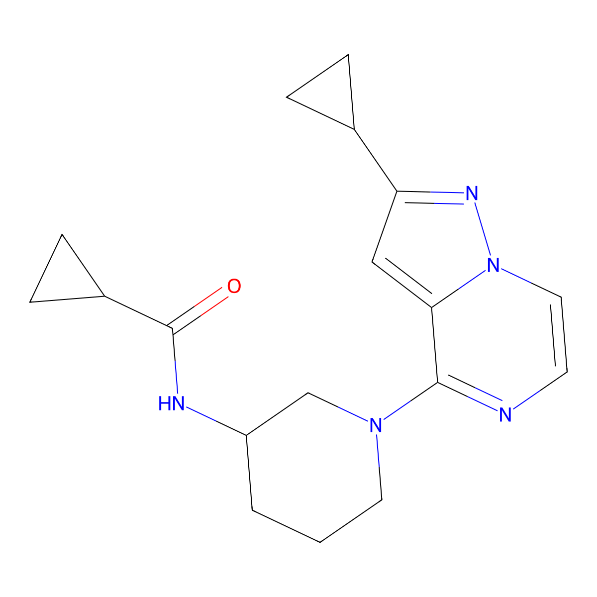 N-(1-{2-cyclopropylpyrazolo[1,5-a]pyrazin-4-yl}piperidin-3-yl)cyclopropanecarboxamide molecular structure, CAS 2742067-41-8