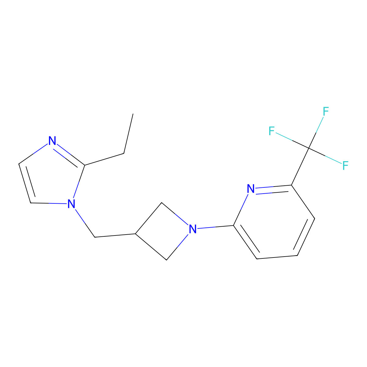2-{3-[(2-ethyl-1H-imidazol-1-yl)methyl]azetidin-1-yl}-6-(trifluoromethyl)pyridine molecular structure, CAS 2742067-42-9