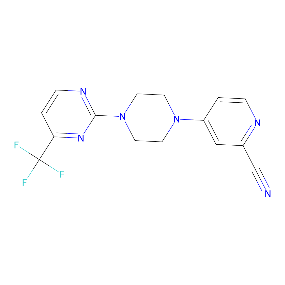 4-{4-[4-(Trifluoromethyl)pyrimidin-2-yl]piperazin-1-yl}pyridine-2-carbonitrile molecular structure, CAS 2742067-47-4