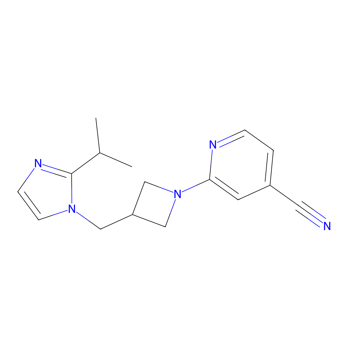 2-(3-{[2-(propan-2-yl)-1H-imidazol-1-yl]methyl}azetidin-1-yl)pyridine-4-carbonitrile molecular structure, CAS 2742067-60-1