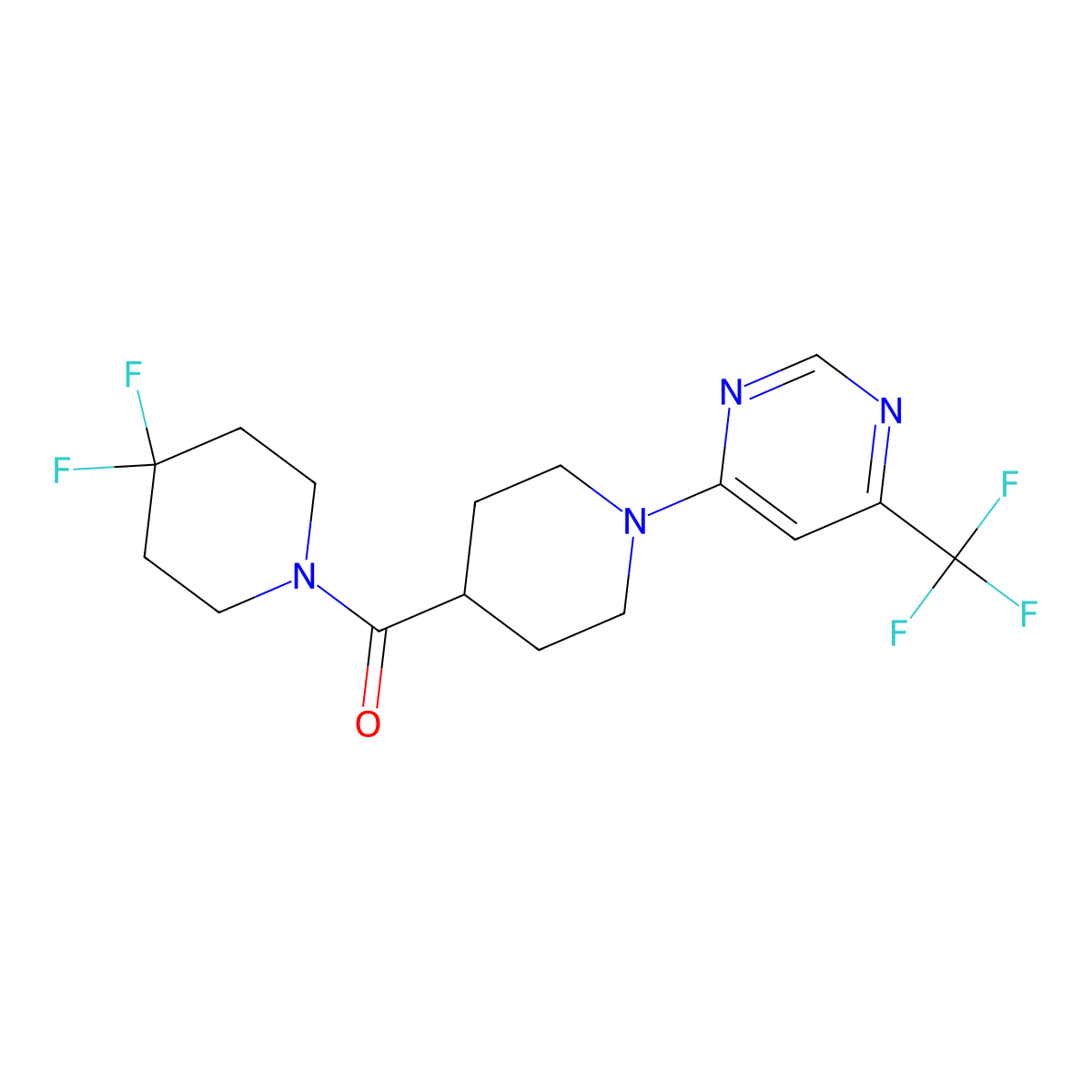 4-[4-(4,4-Difluoropiperidine-1-carbonyl)piperidin-1-yl]-6-(trifluoromethyl)pyrimidine molecular structure, CAS 2742067-62-3