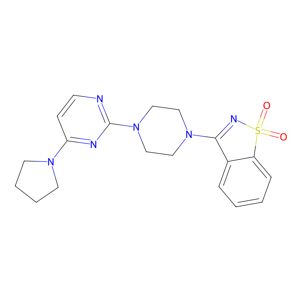 3-{4-[4-(Pyrrolidin-1-yl)pyrimidin-2-yl]piperazin-1-yl}-1lambda6,2-benzothiazole-1,1-dione molecular structure, CAS 2742067-63-4