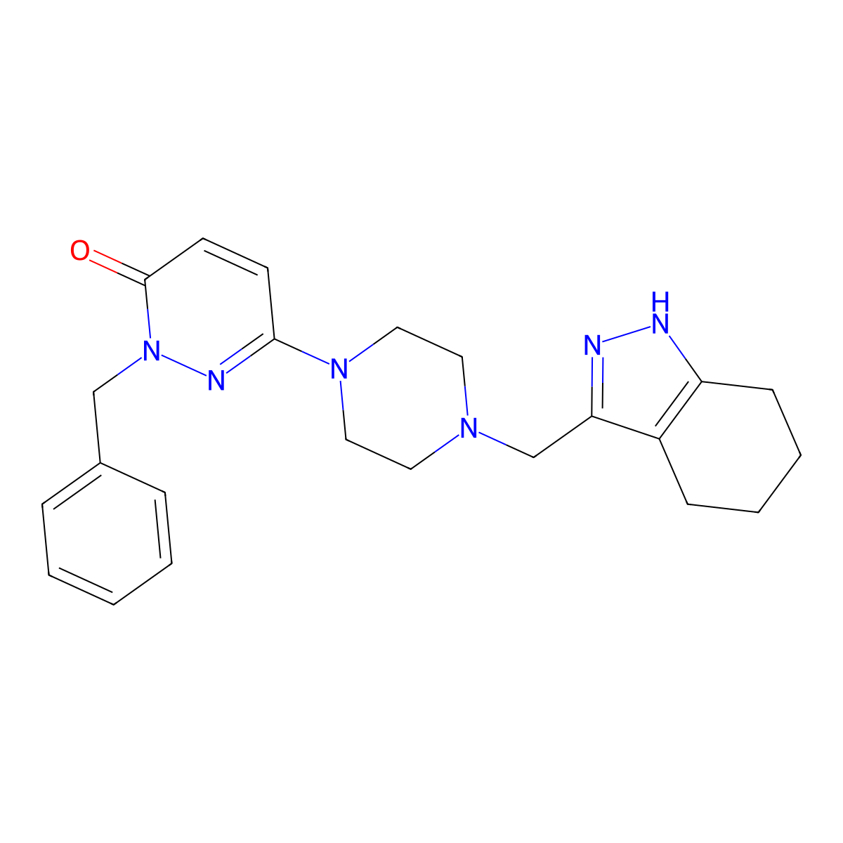 2-benzyl-6-{4-[(4,5,6,7-tetrahydro-1H-indazol-3-yl)methyl]piperazin-1-yl}-2,3-dihydropyridazin-3-one molecular structure, CAS 2742067-65-6