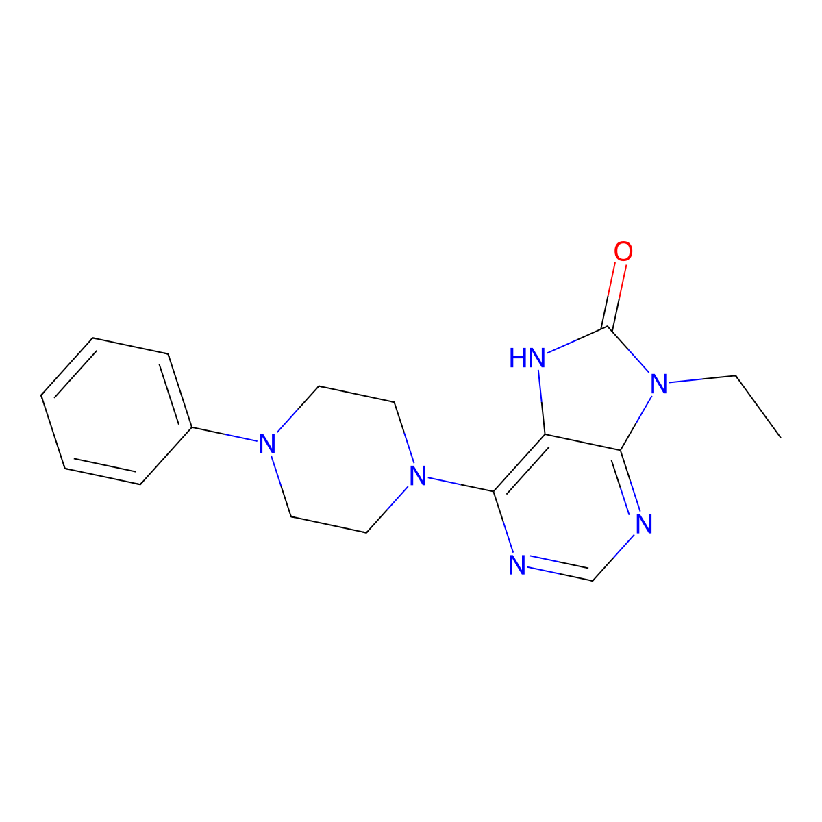9-ethyl-6-(4-phenylpiperazin-1-yl)-8,9-dihydro-7H-purin-8-one molecular structure, CAS 2742067-67-8