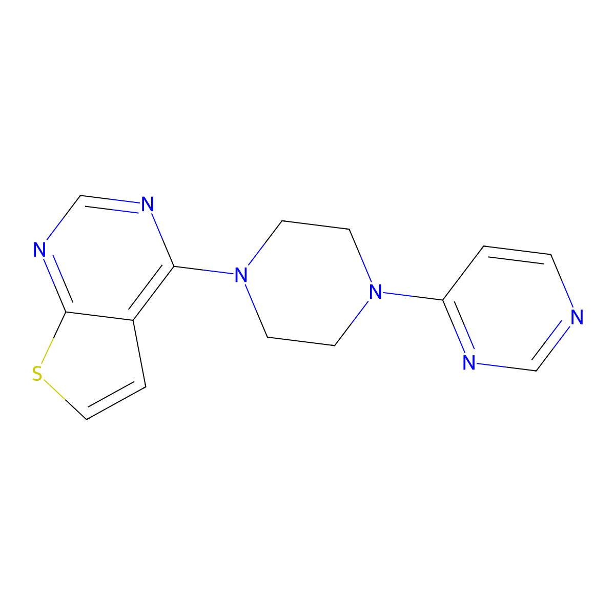 4-(4-{Thieno[2,3-d]pyrimidin-4-yl}piperazin-1-yl)pyrimidine molecular structure, CAS 2742067-68-9