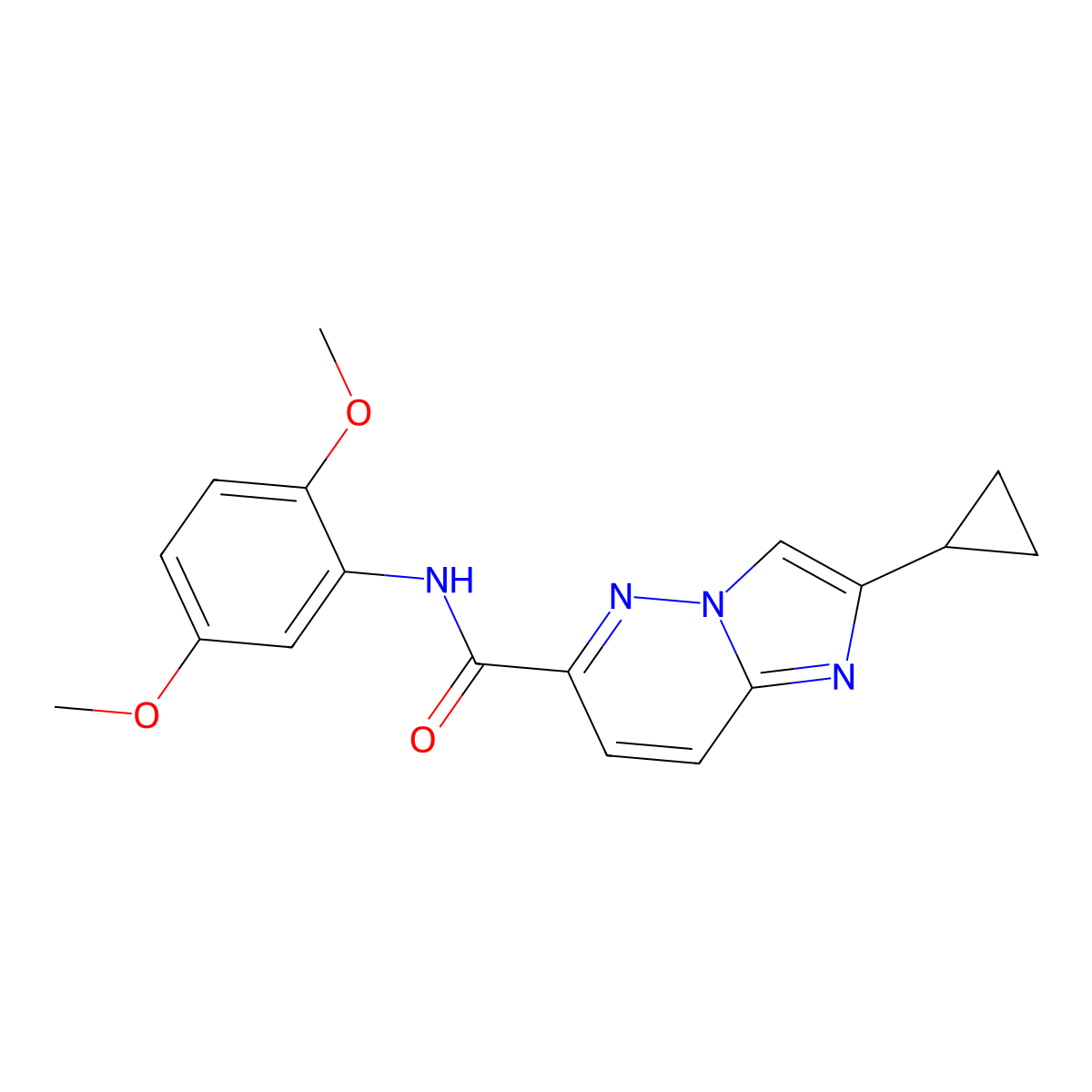 2-cyclopropyl-N-(2,5-dimethoxyphenyl)imidazo[1,2-b]pyridazine-6-carboxamide molecular structure, CAS 2742067-69-0