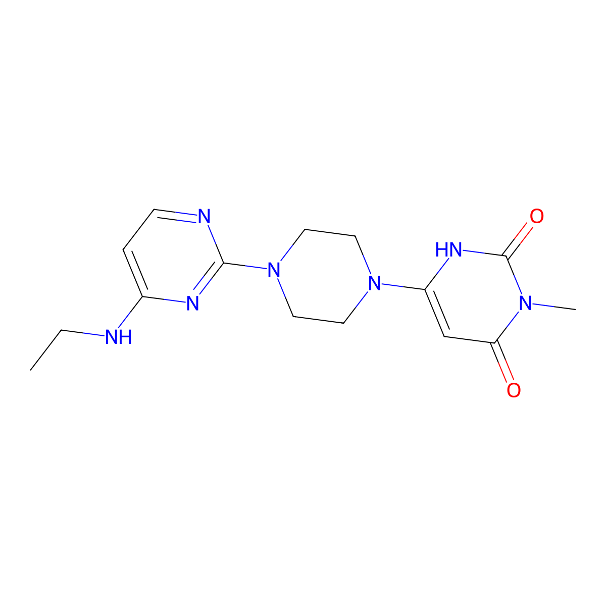 6-{4-[4-(Ethylamino)pyrimidin-2-yl]piperazin-1-yl}-3-methyl-1,2,3,4-tetrahydropyrimidine-2,4-dione molecular structure, CAS 2742067-70-3