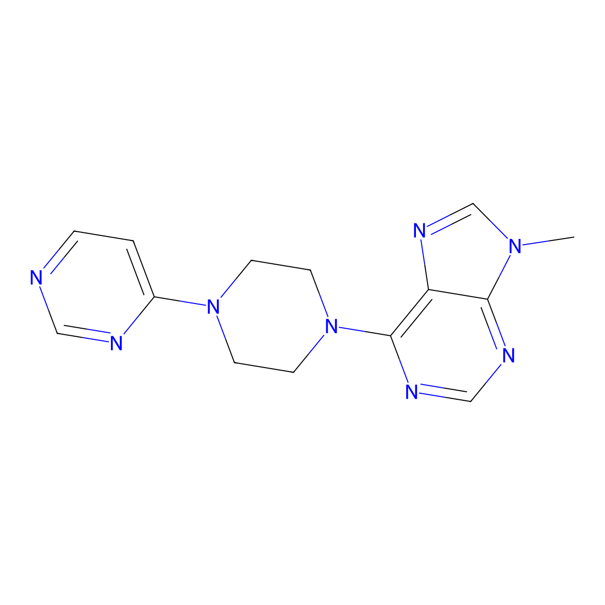 9-methyl-6-[4-(pyrimidin-4-yl)piperazin-1-yl]-9H-purine molecular structure, CAS 2742067-78-1