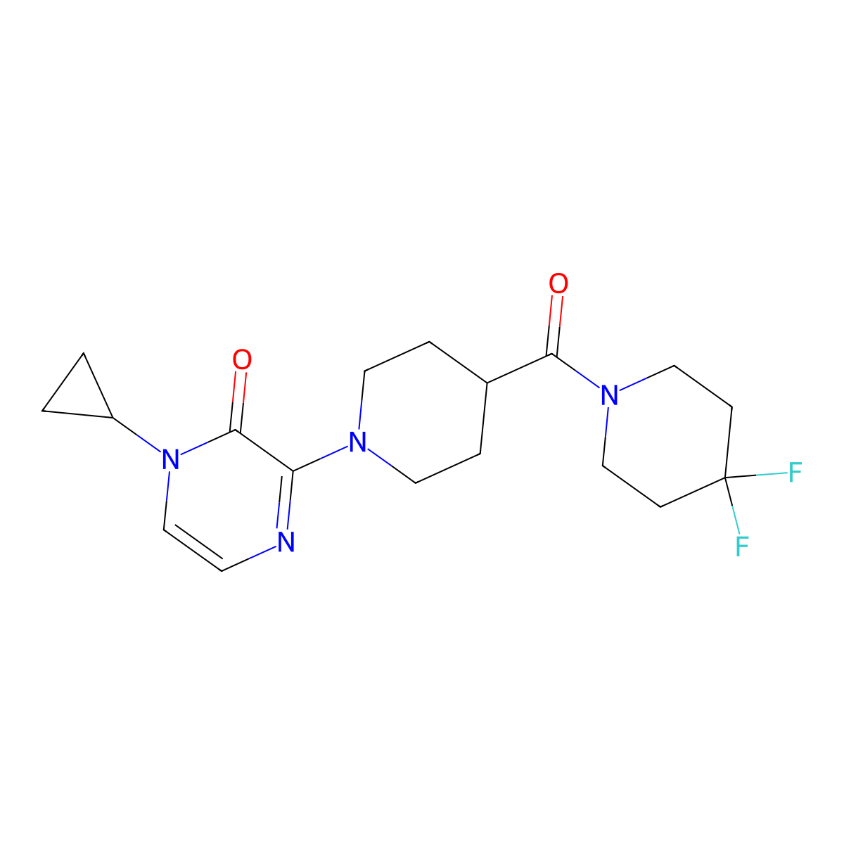 1-Cyclopropyl-3-[4-(4,4-difluoropiperidine-1-carbonyl)piperidin-1-yl]-1,2-dihydropyrazin-2-one molecular structure, CAS 2742067-83-8