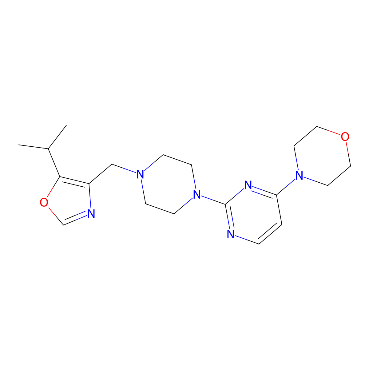 4-[2-(4-{[5-(Propan-2-yl)-1,3-oxazol-4-yl]methyl}piperazin-1-yl)pyrimidin-4-yl]morpholine molecular structure, CAS 2742067-86-1