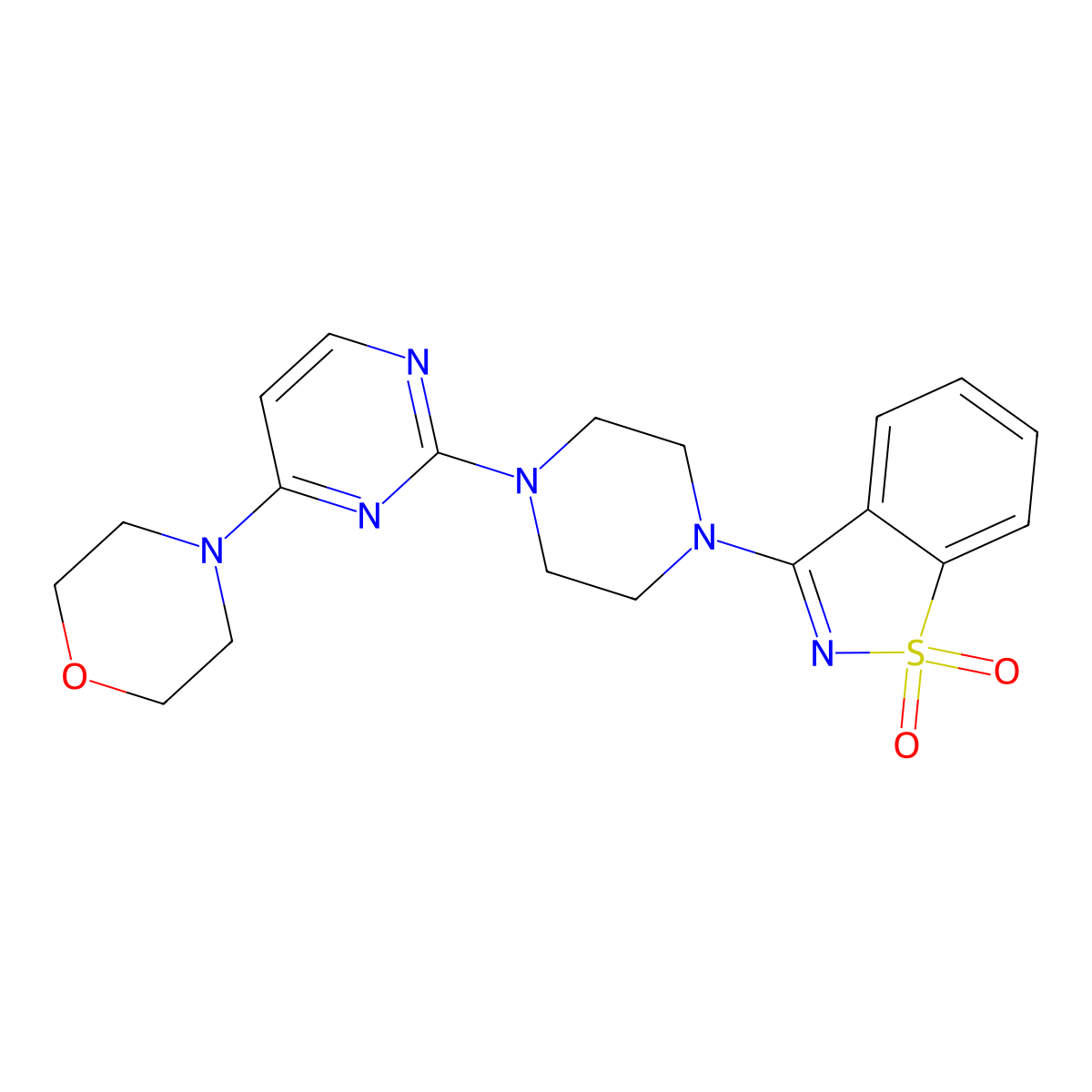 3-{4-[4-(Morpholin-4-yl)pyrimidin-2-yl]piperazin-1-yl}-1lambda6,2-benzothiazole-1,1-dione molecular structure, CAS 2742067-89-4