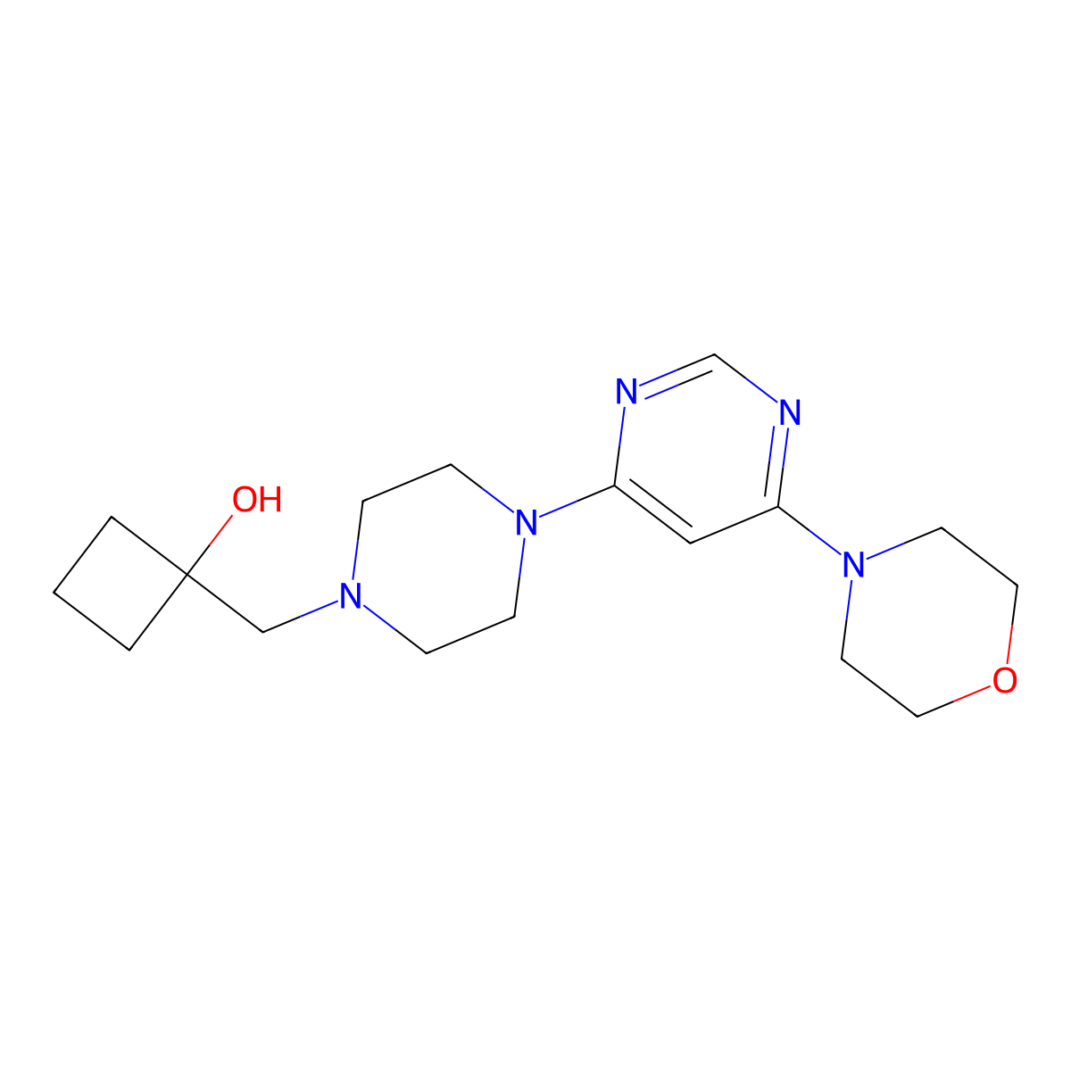 1-({4-[6-(Morpholin-4-yl)pyrimidin-4-yl]piperazin-1-yl}methyl)cyclobutan-1-ol molecular structure, CAS 2742067-95-2