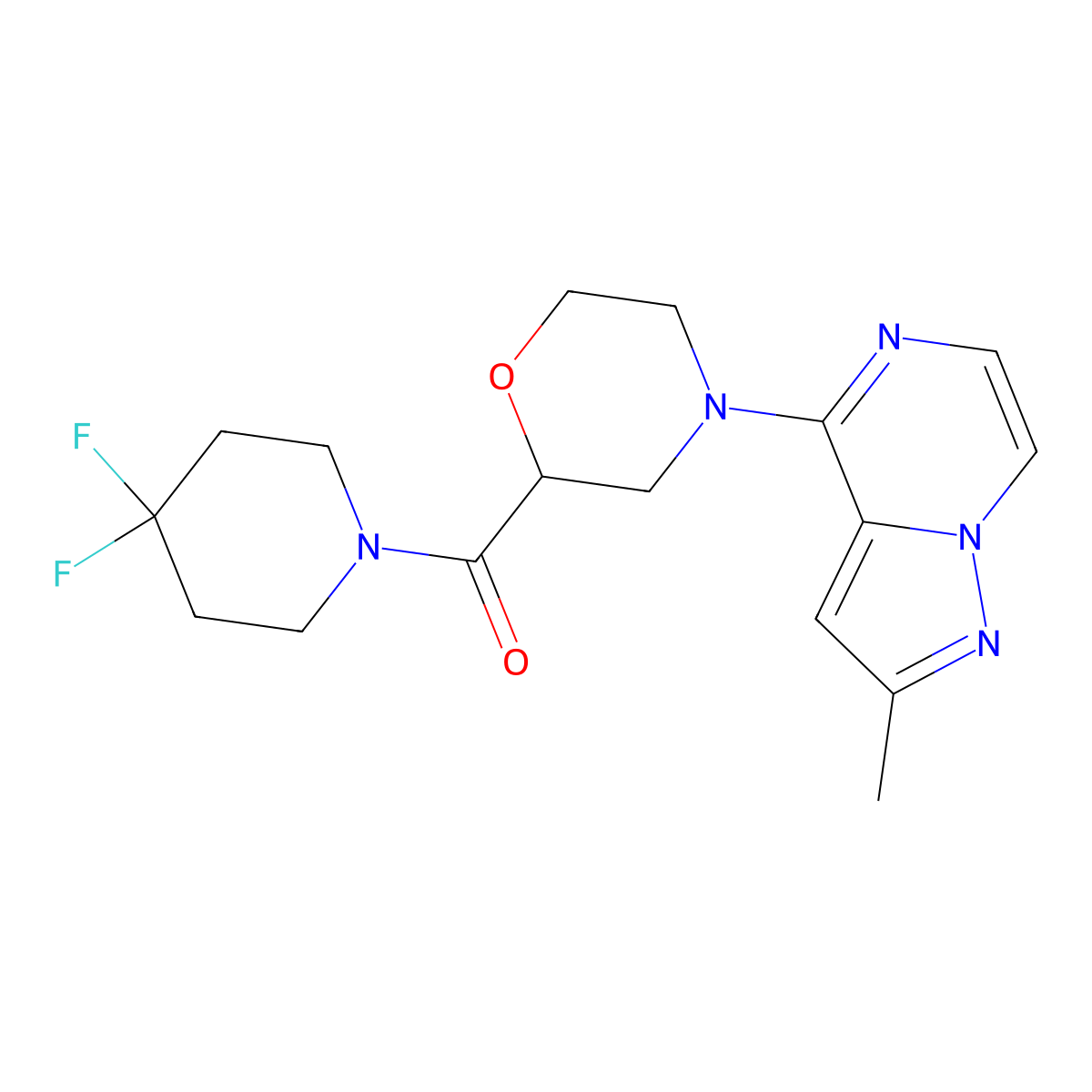 2-(4,4-Difluoropiperidine-1-carbonyl)-4-{2-methylpyrazolo[1,5-a]pyrazin-4-yl}morpholine molecular structure, CAS 2742067-99-6