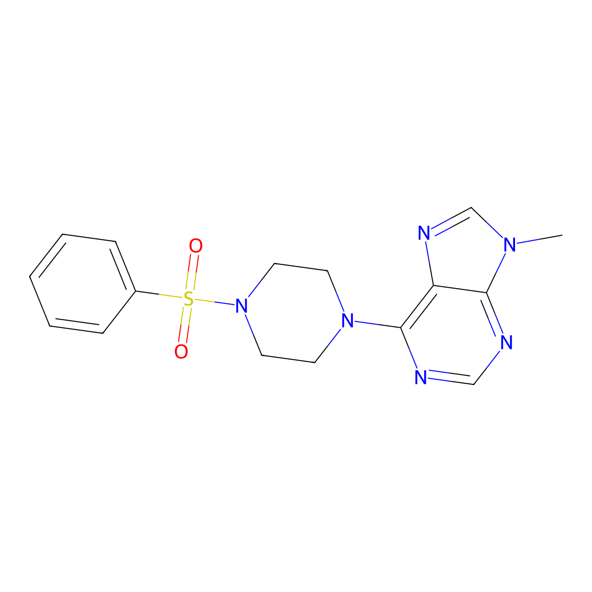6-[4-(benzenesulfonyl)piperazin-1-yl]-9-methyl-9H-purine molecular structure, CAS 2742068-01-3
