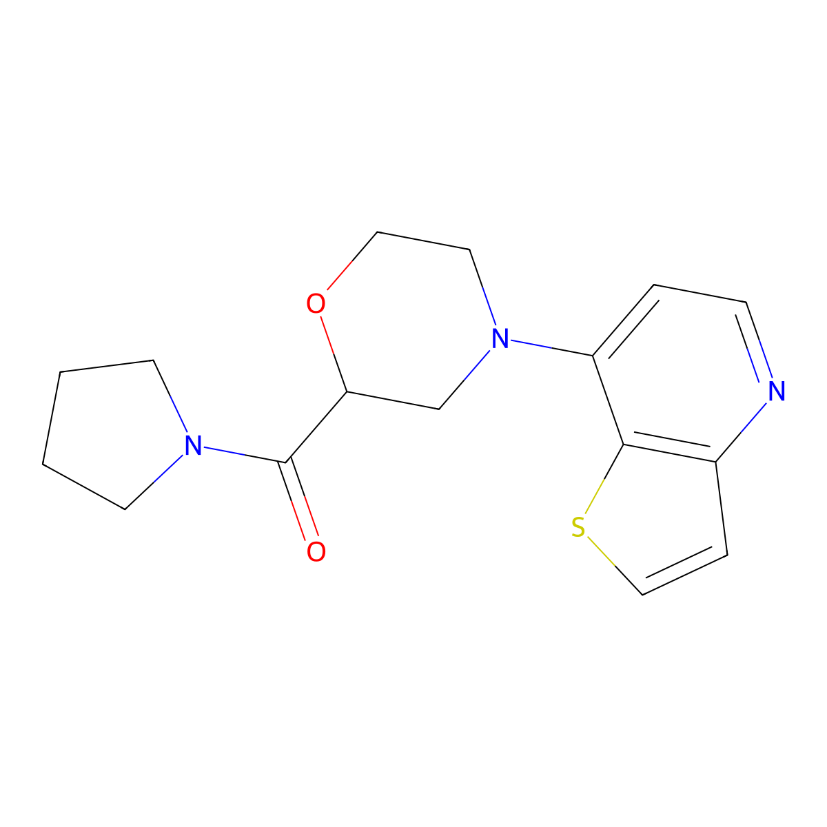 2-(Pyrrolidine-1-carbonyl)-4-{thieno[3,2-b]pyridin-7-yl}morpholine molecular structure, CAS 2742068-03-5