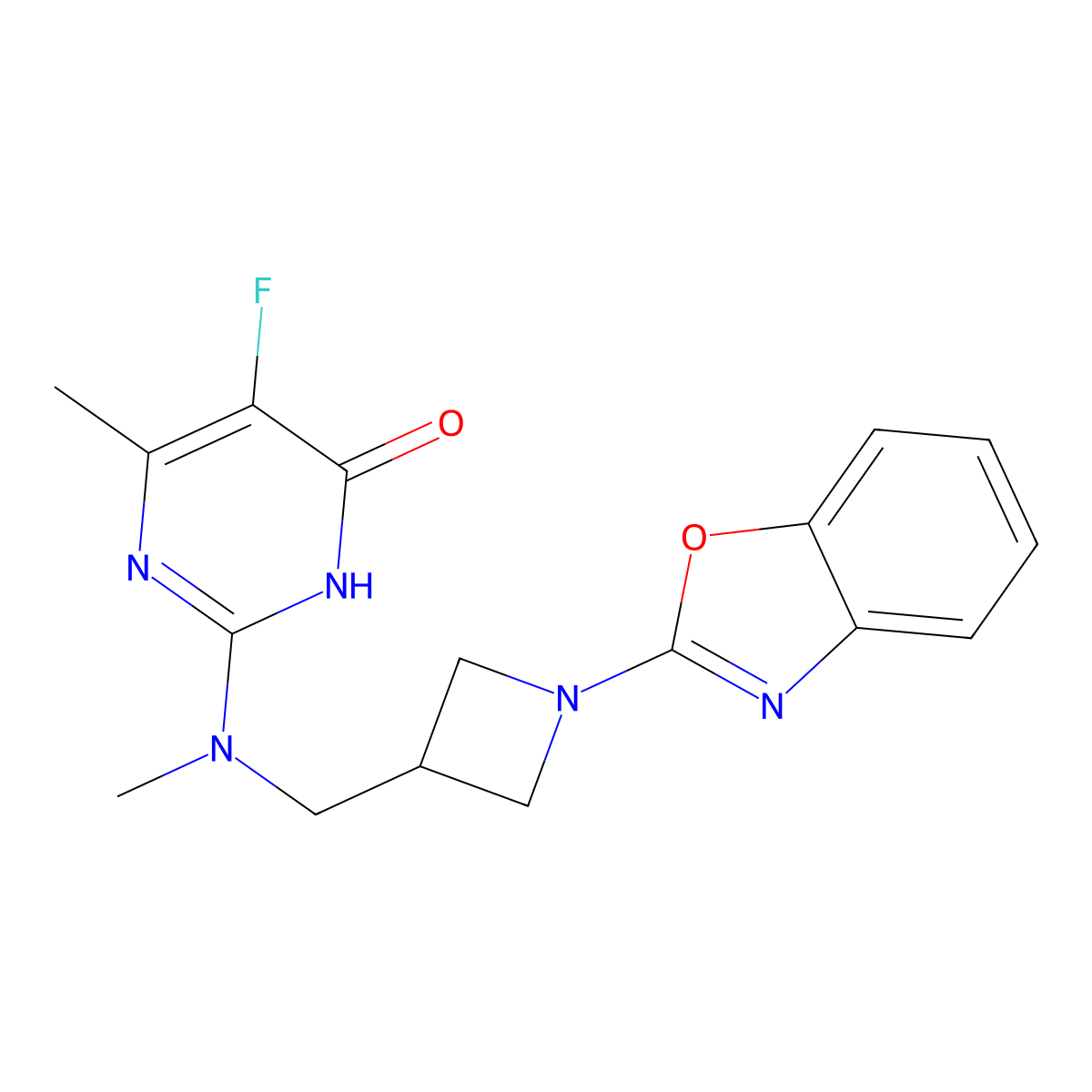 2-({[1-(1,3-Benzoxazol-2-yl)azetidin-3-yl]methyl}(methyl)amino)-5-fluoro-6-methyl-3,4-dihydropyrimidin-4-one molecular structure, CAS 2742068-10-4