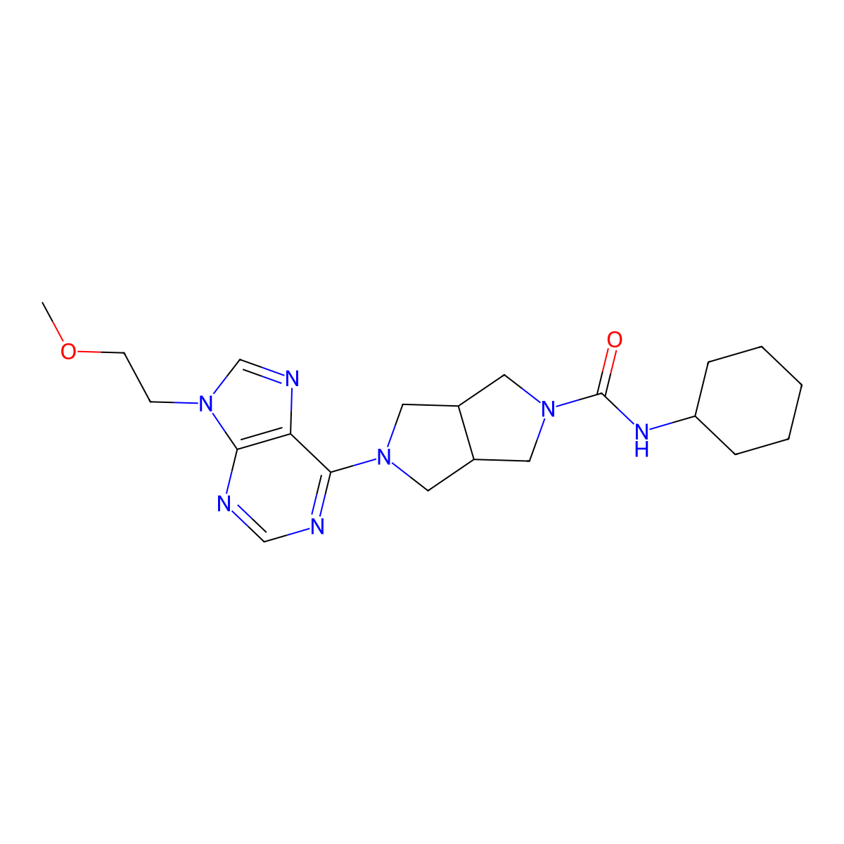 N-cyclohexyl-5-[9-(2-methoxyethyl)-9H-purin-6-yl]-octahydropyrrolo[3,4-c]pyrrole-2-carboxamide molecular structure, CAS 2742068-13-7