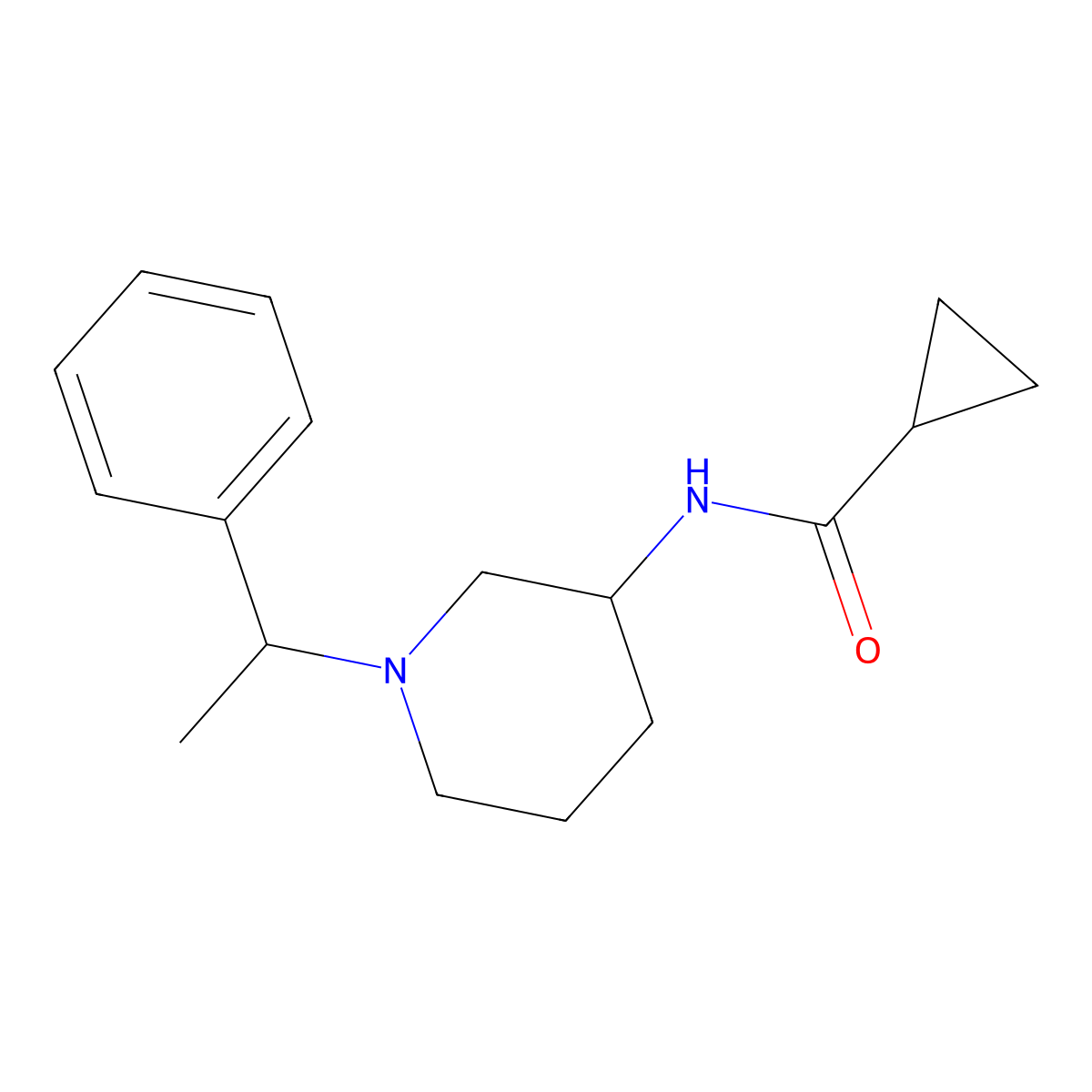 N-[1-(1-phenylethyl)piperidin-3-yl]cyclopropanecarboxamide molecular structure, CAS 2742068-16-0