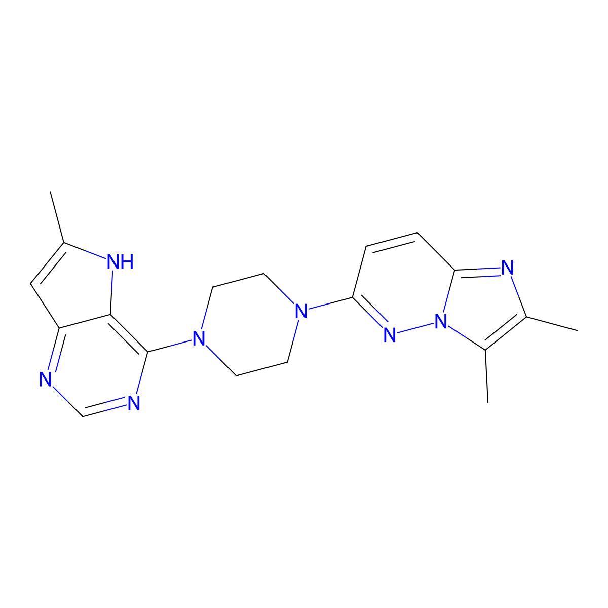 1-{2,3-dimethylimidazo[1,2-b]pyridazin-6-yl}-4-{6-methyl-5H-pyrrolo[3,2-d]pyrimidin-4-yl}piperazine molecular structure, CAS 2742068-19-3
