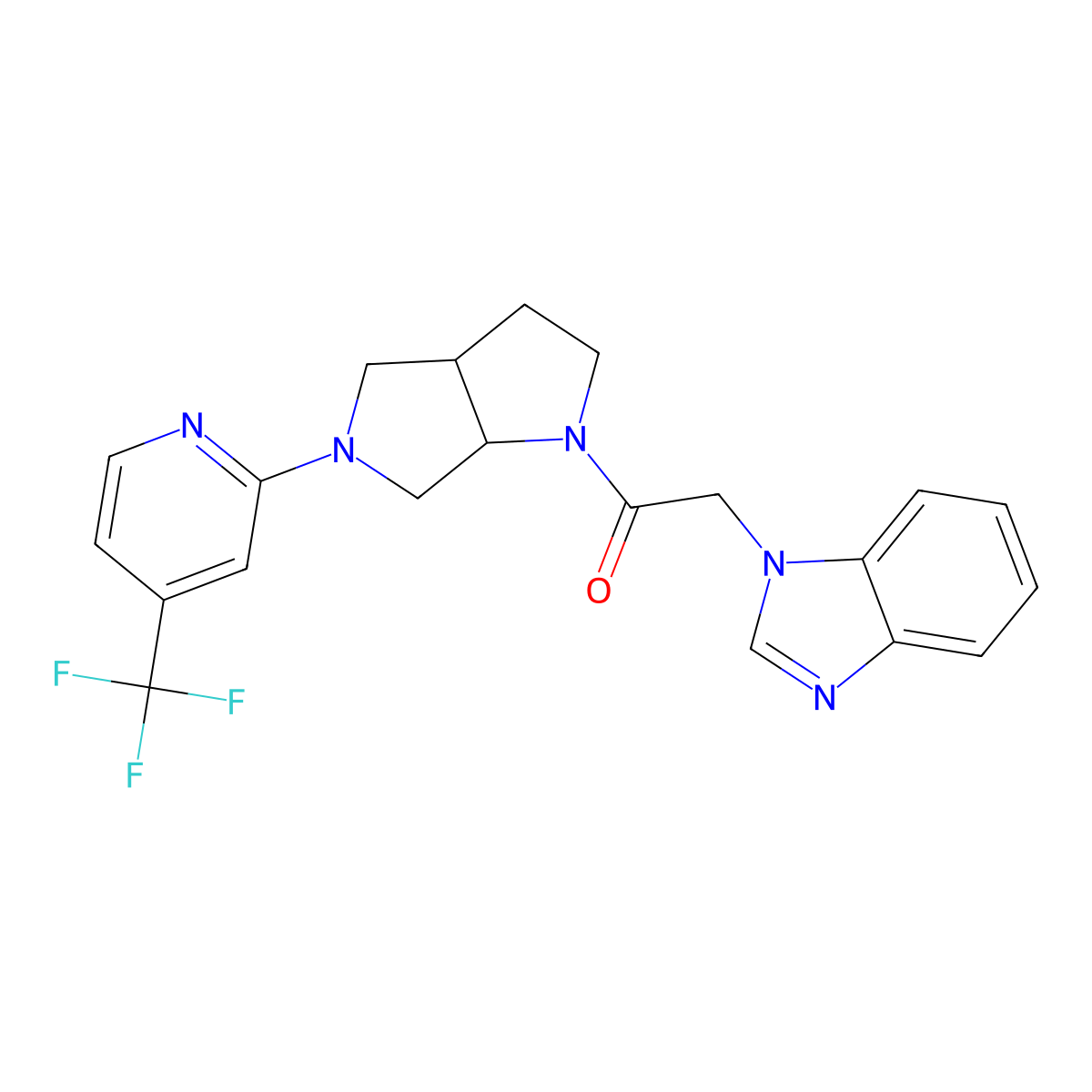 2-(1H-1,3-benzodiazol-1-yl)-1-{5-[4-(trifluoromethyl)pyridin-2-yl]-octahydropyrrolo[3,4-b]pyrrol-1-yl}ethan-1-one molecular structure, CAS 2742068-21-7