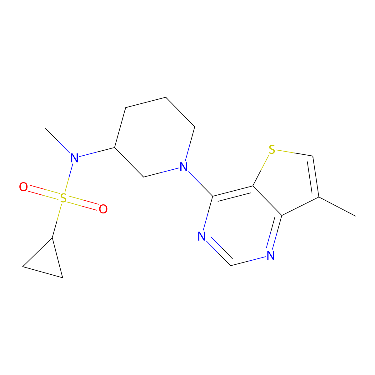 N-methyl-N-(1-{7-methylthieno[3,2-d]pyrimidin-4-yl}piperidin-3-yl)cyclopropanesulfonamide molecular structure, CAS 2742068-26-2