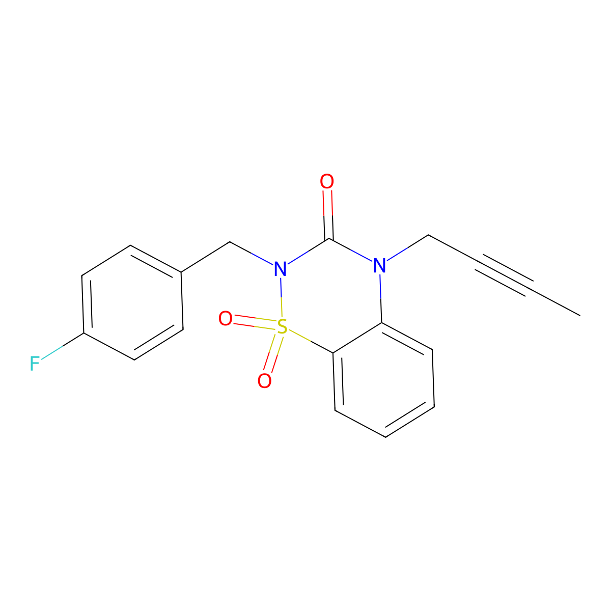 4-But-2-ynyl-2-[(4-fluorophenyl)methyl]-1,1-dioxo-1lambda6,2,4-benzothiadiazin-3-one molecular structure, CAS 2742068-35-3