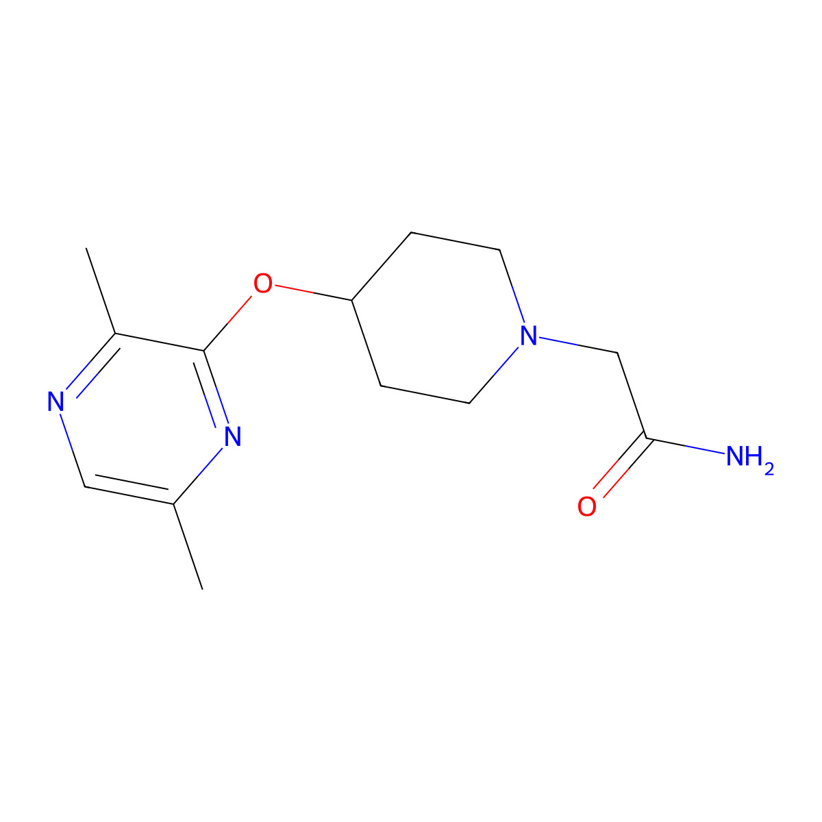 2-{4-[(3,6-Dimethylpyrazin-2-yl)oxy]piperidin-1-yl}acetamide molecular structure, CAS 2742068-36-4