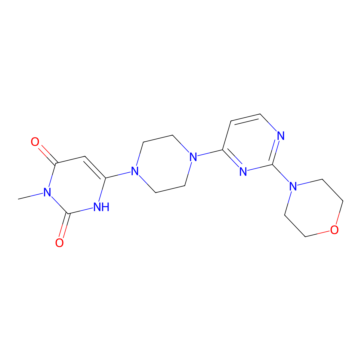 3-Methyl-6-{4-[2-(morpholin-4-yl)pyrimidin-4-yl]piperazin-1-yl}-1,2,3,4-tetrahydropyrimidine-2,4-dione molecular structure, CAS 2742068-39-7