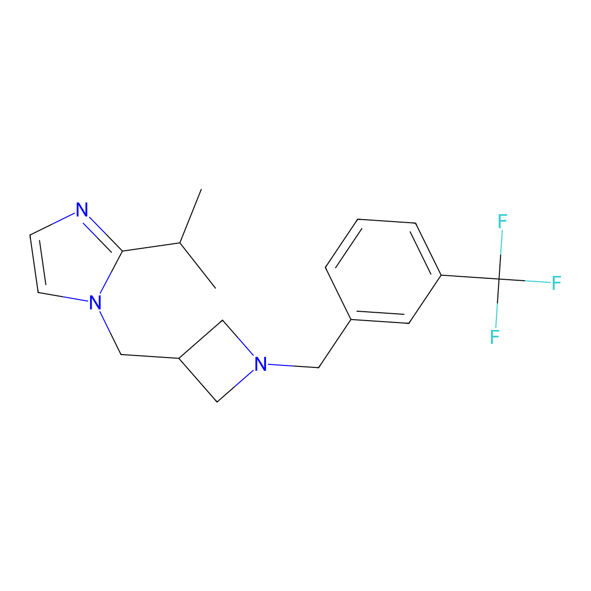 2-(propan-2-yl)-1-[(1-{[3-(trifluoromethyl)phenyl]methyl}azetidin-3-yl)methyl]-1H-imidazole molecular structure, CAS 2742068-40-0